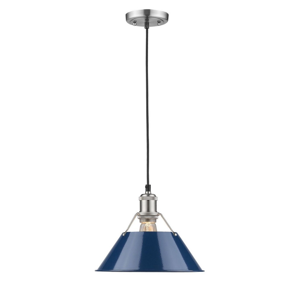 Golden Lighting-3306-M PW-NVY-Orwell - 1 Light Medium Pendant in Durable style - 8.5 Inches high by 10 Inches wide Pewter Navy Aged Brass Finish